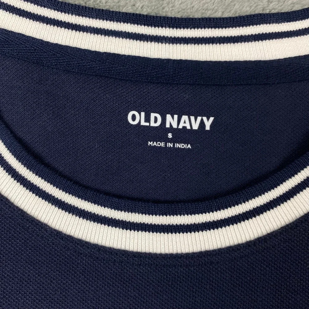 Old Navy Mens S T-Shirt Navy Blue Pique Knit White Contrast Trim NWT
